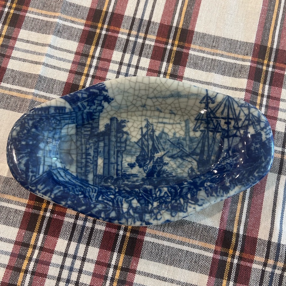 Blue and White Decorative Seascape Ceramic Dish - Home Art